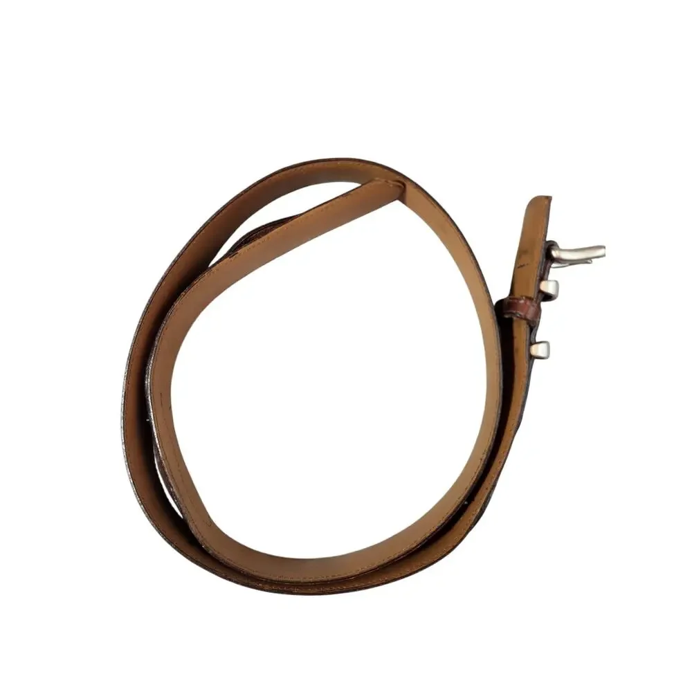 L.L. Bean Brown‎ Leather Belt Size 40 Classic Casual Distressed Silver Buckle